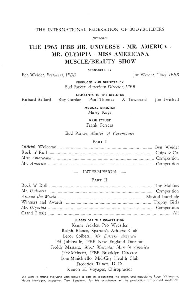 1965 mr olympia schedule